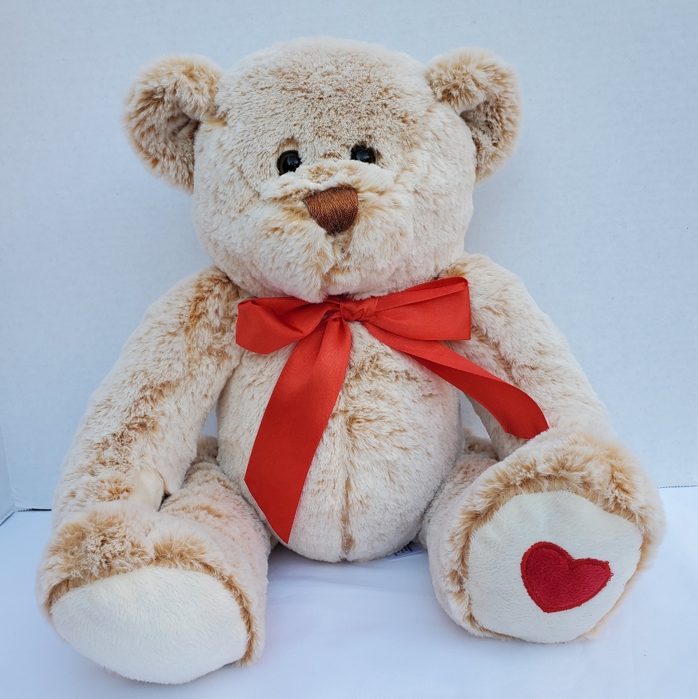 Animal Adventure Cream Plush Teddy Bear Red Heart